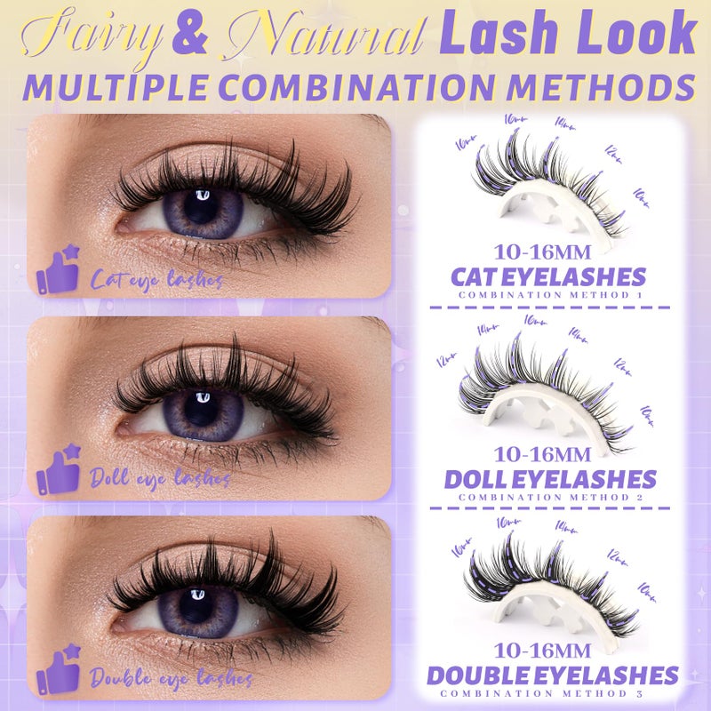 Fyonas Manga Lash Clusters Fairy Cluster Eyelashes D Curl 10-16mm Spiky Anime Cluster Eyelash Extensions Natural Look 120Pcs Wispy Individual Lashes with Invisible Band for Beginners (Anime) - Image 3